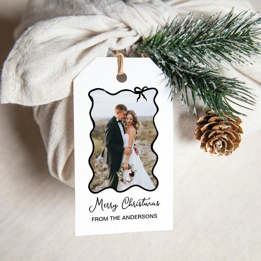 kerstboog | Chic zwart-wit foto Lijst Cadeaulabel