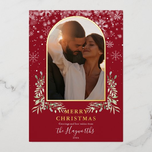 Kerstboog foto Bloemengroen Folie Feestdagenkaart (Voorkant)