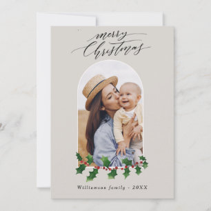 Kerstboog Foto Waterverf Botanische Vakantie Notitiekaartje