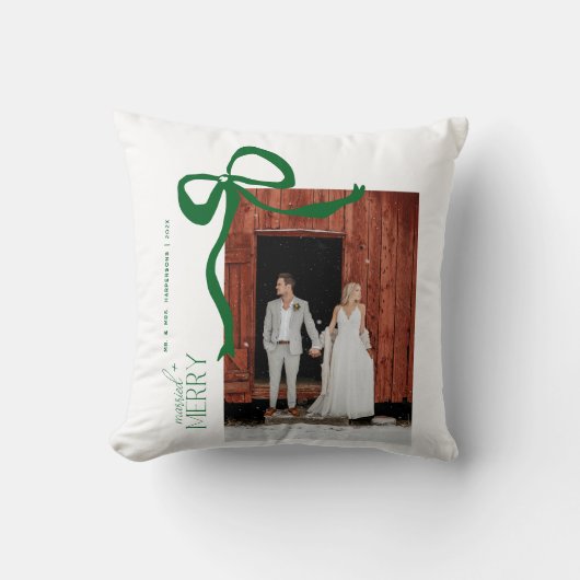 Kerstboog met Merry and Married Script 2 foto's Kussen (Voorkant)