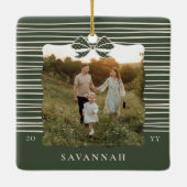 Kerstboog Moderne Strepen Wavy Foto Keepsake Keramisch Ornament (Achterkant)