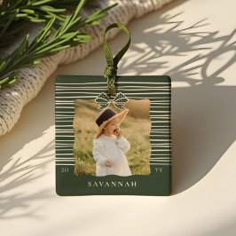 Kerstboog Moderne Strepen Wavy Foto Keepsake Keramisch Ornament