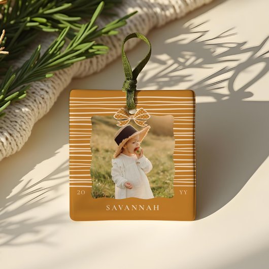 Kerstboog Moderne Strepen Wavy Foto Keepsake Keramisch Ornament