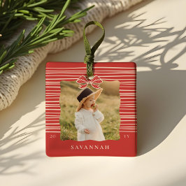 Kerstboog Moderne Strepen Wavy Foto Keepsake Keramisch Ornament