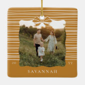 Kerstboog Moderne Strepen Wavy Foto Keepsake Keramisch Ornament (Achterkant)