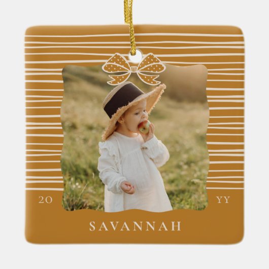 Kerstboog Moderne Strepen Wavy Foto Keepsake Keramisch Ornament (Voorkant)
