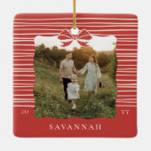 Kerstboog Moderne Strepen Wavy Foto Keepsake Keramisch Ornament (Achterkant)