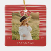 Kerstboog Moderne Strepen Wavy Foto Keepsake Keramisch Ornament (Voorkant)