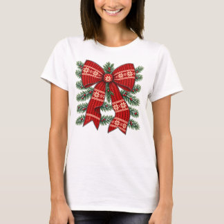 Kerstboog Rood Brei Sneeuwvlok Design T-shirt