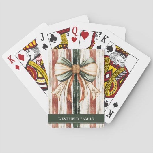Kerstboog Rustieke Strepen Gepersonaliseerd Pokerkaarten (Achterkant)