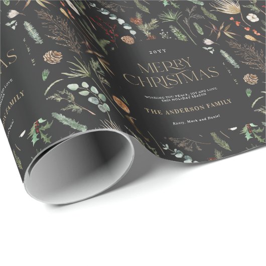 kerstboog waterverf botanische flora cadeaupapier (Rol Hoek)