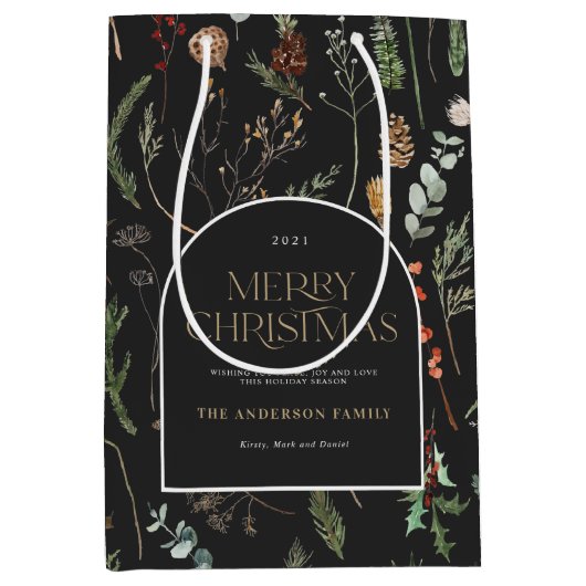 kerstboog waterverf botanische florale insteekfoli medium cadeauzakje (Voorkant)