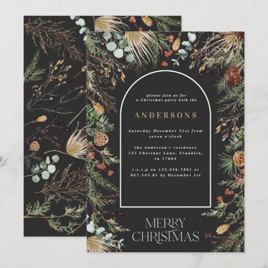 kerstboog waterverf botanische kerstmis feestdagenkaart (Voorkant / Achterkant)