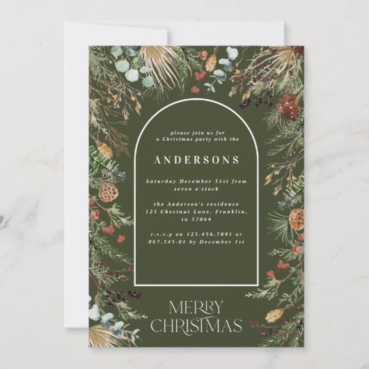 kerstboog waterverf botanische kerstmis Holi Feestdagenkaart (Voorkant)