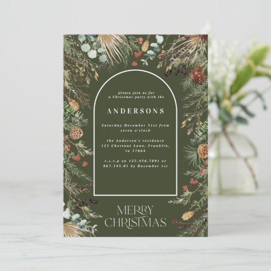 kerstboog waterverf botanische kerstmis Holi Feestdagenkaart (Staand voorkant)