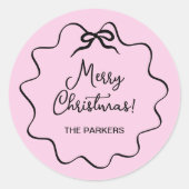 kerstboog | Wavy Blush roze en zwart Ronde Sticker (Voorkant)