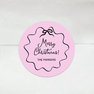 kerstboog   Wavy Blush roze en zwart Ronde Sticker