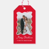kerstboog | Wavy Rood en Wit Foto Lijst Cadeaulabel (Voorkant)