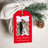 kerstboog | Wavy Rood en Wit Foto Lijst Cadeaulabel