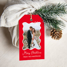 kerstboog | Wavy Rood en Wit Foto Lijst Cadeaulabel