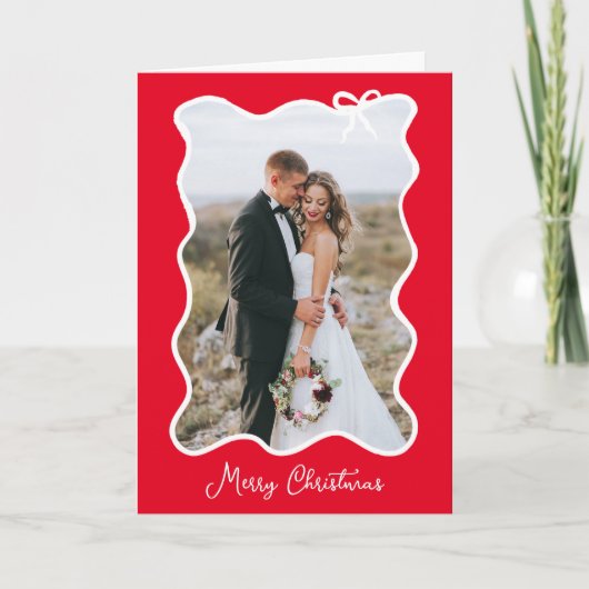 kerstboog | Wavy Rood en Wit Foto Lijst Feestdagen Kaart (Voorkant)