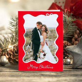 kerstboog | Wavy Rood en Wit Foto Lijst Feestdagen Kaart