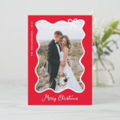 kerstboog | Wavy Rood en Wit Foto Lijst Feestdagenkaart (Staand voorkant)