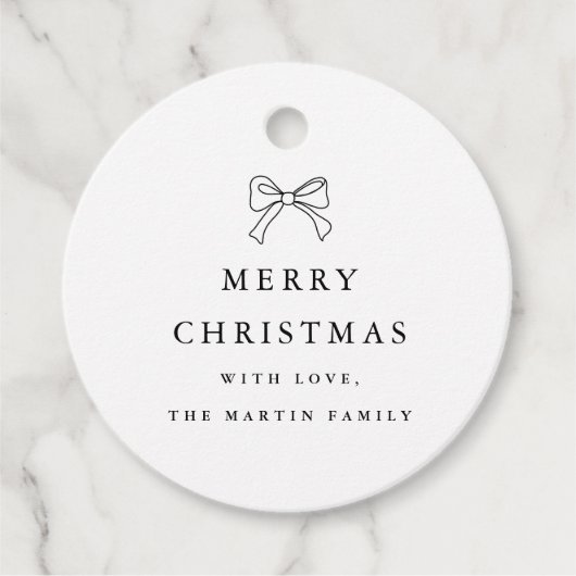 Kerstboog zwart-wit gepersonaliseerde vakantie bedankjes labels (Voorkant)