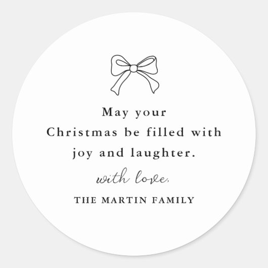 Kerstboog zwart-wit gepersonaliseerde vakantie ronde sticker (Voorkant)