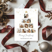Kerstboom 10 Foto Collage Gold Minimalist Feestdagenkaart