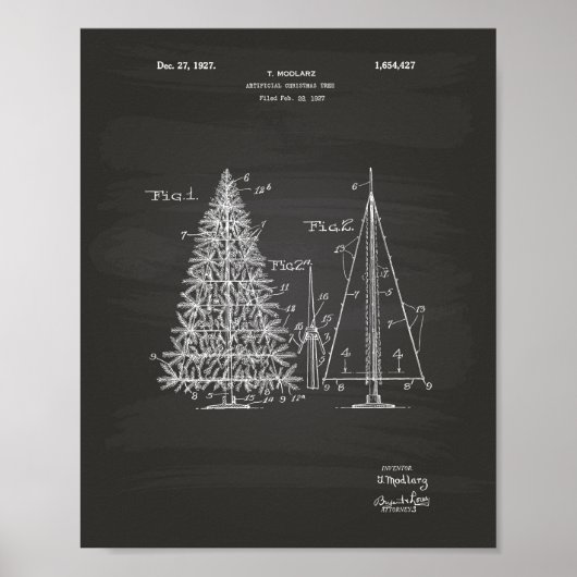 Kerstboom 1927 Patent Art Chalkboard Poster (Voorkant)
