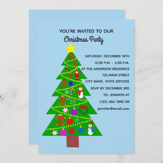 Kerstboom #1-2 Uitnodiging Kaart (Voorkant / Achterkant)