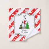 Kerstboom 2 Broodhond (brindle white) Dog Fun Bad Handdoek (Wasdoekje)