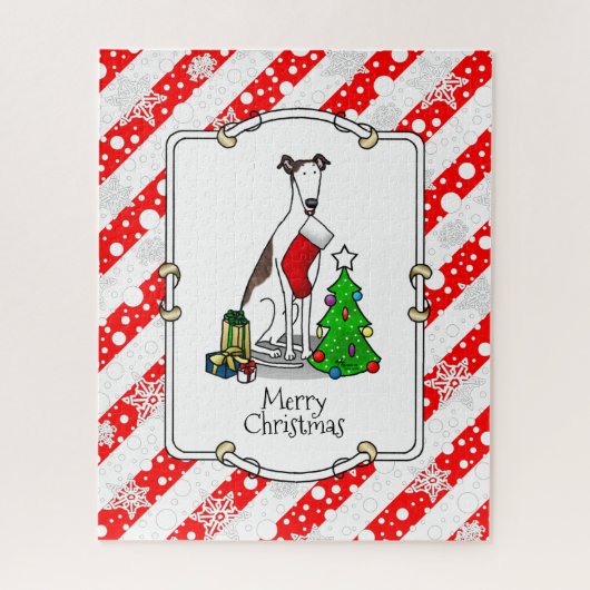 Kerstboom 2 Broodhond (brindle white) Dog Fun Legpuzzel (Verticaal)