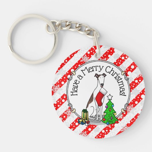 Kerstboom 2 Broodhond (brindle white) Dog Fun Sleutelhanger (Voorkant)