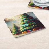 Kerstboom 2 kartonnen onderzetters (Schuin)