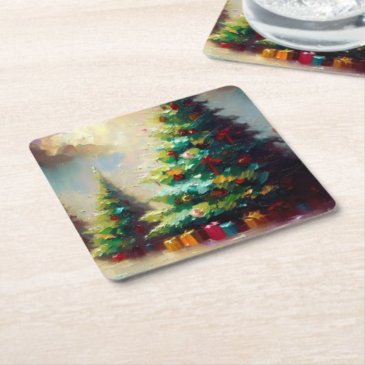 Kerstboom 2 kartonnen onderzetters (Schuin)