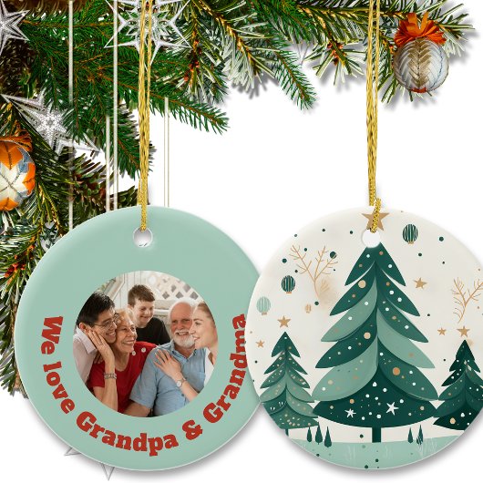 Kerstboom Aangepaste familienaam & foto Keramisch Ornament