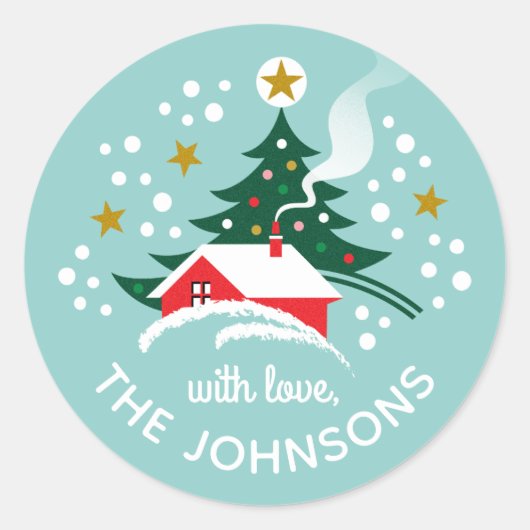 Kerstboom aangepaste naam Snow  Mint Ronde Sticker (Voorkant)