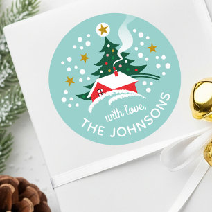 Kerstboom aangepaste naam Snow Mint Ronde Sticker