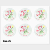 Kerstboom Abstract Waterverf Merry & Bright Ronde Sticker (Vel)
