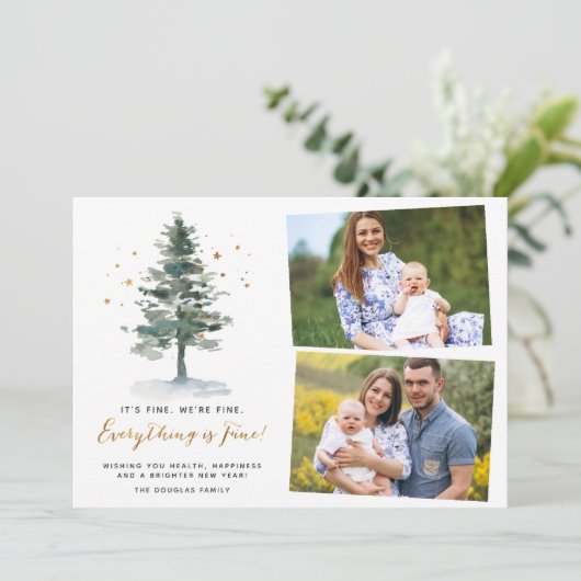 Kerstboom Alles is Fijn Script Foto Feestdagenkaart (Staand voorkant)