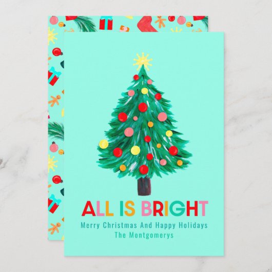 Kerstboom "Alles is helder" Aangepast kleurrijk Feestdagenkaart (Voorkant / Achterkant)