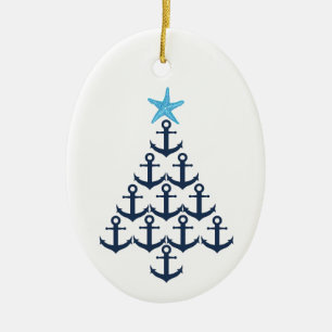Kerstboom Anchor Nautical Keramisch Ornament