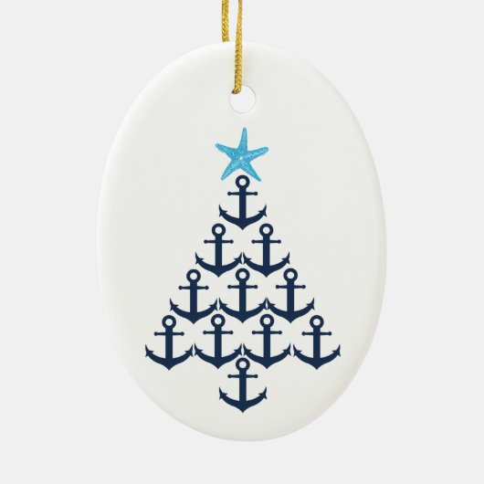 Kerstboom Anchor Nautical Keramisch Ornament (Achterkant)