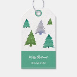 Kerstboom Aquarel Pastel Patroon Cadeaulabel