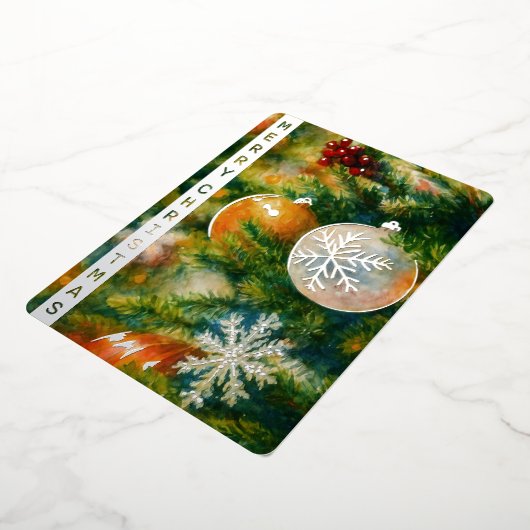 Kerstboom Aquarel Zilver Kerstkaart Folie Uitnodiging (Gedraaid)