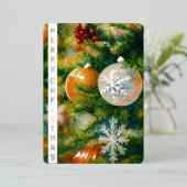 Kerstboom Aquarel Zilver Kerstkaart Folie Uitnodiging (Staand Voorkant)