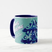 Kerstboom Artistic Blue Merry Script Family Mok (Voorkant links)