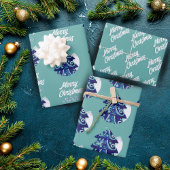 Kerstboom, artistiek blauw Merry Script Inpakpapier Vel